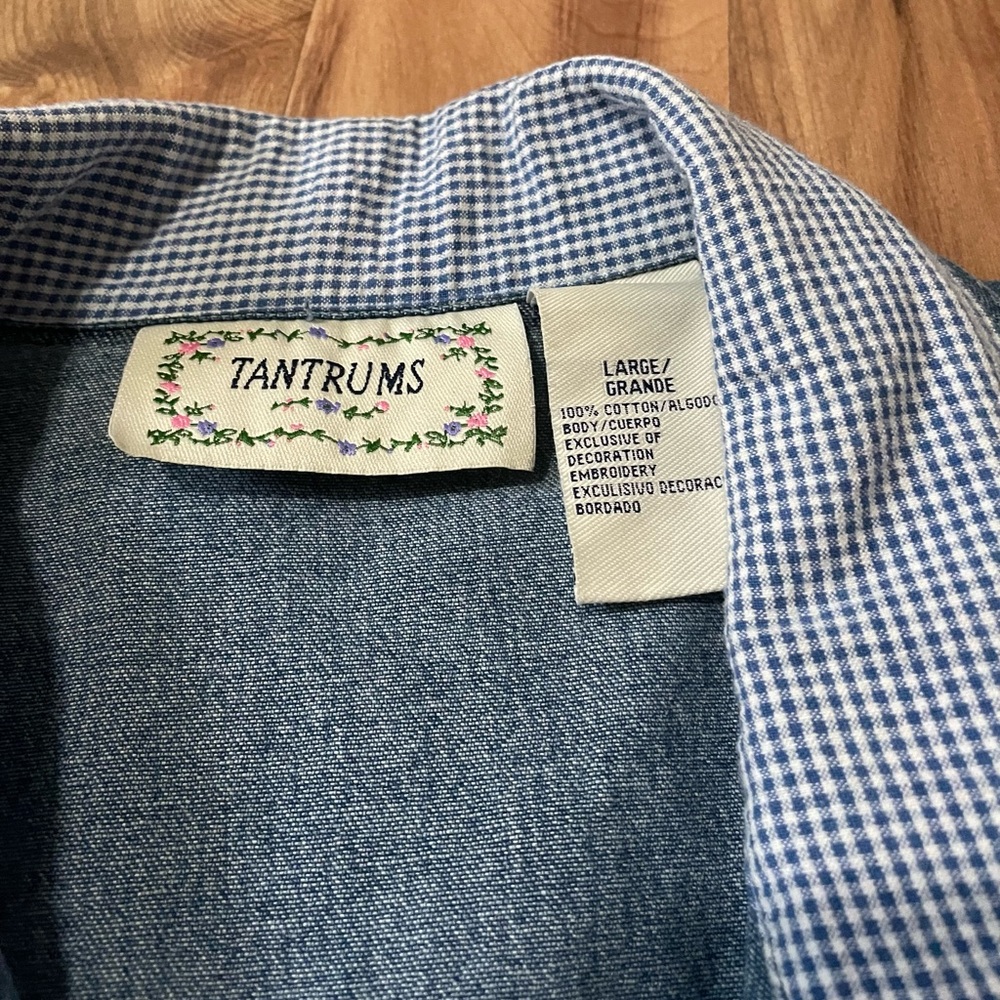 Vtg Tantrums Patchwork Cats Denim Lightweight Shi… - image 4